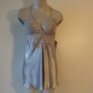 NWT Womens In Bloom By Jonquil Silver Lace Satin Chemise Nighty L *